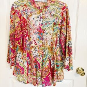 Vibrant Paisley Blouse with Lace Detail